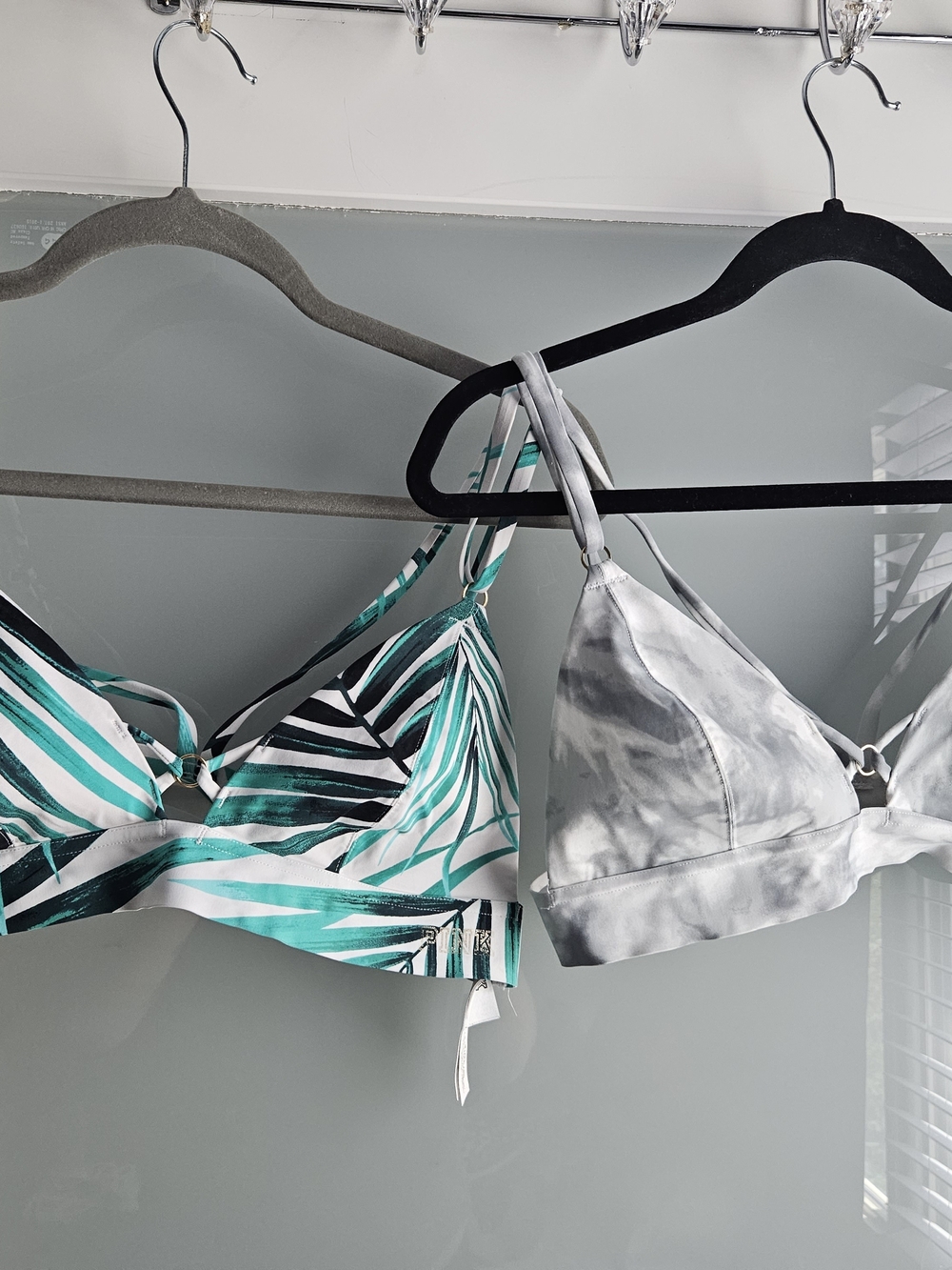 PINK Victoria's Secret Teal Palm Stripe & Light Gray Tie-Dye Bralette Duo